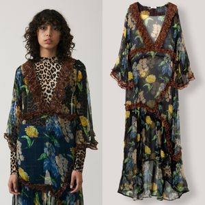 Ganni Lovre Chiffon Floral Maxi Dress